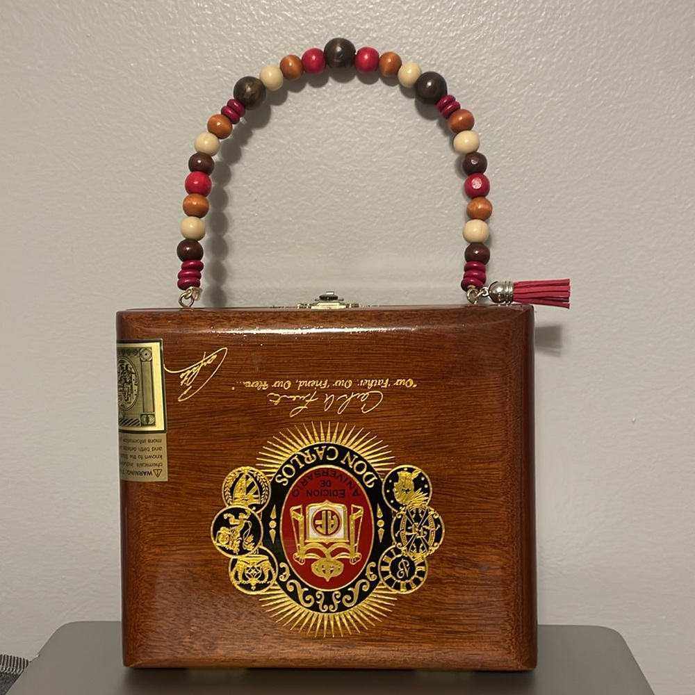 Don Carlos Fuente Cigar Box Purse with wooden beaded handle.